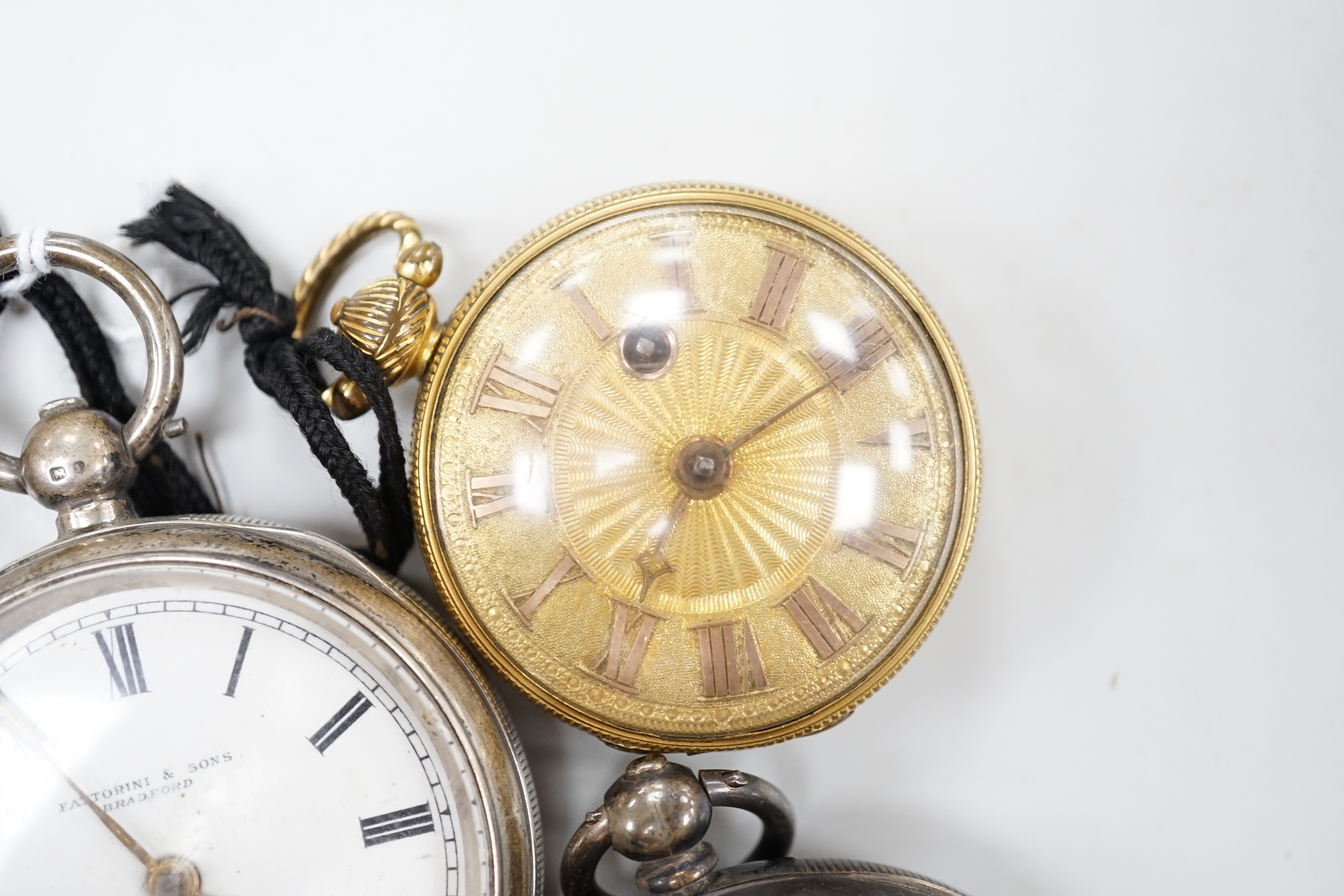 Six assorted pocket watches, including silver by J.W. Benson and gilt metal (a.f.).